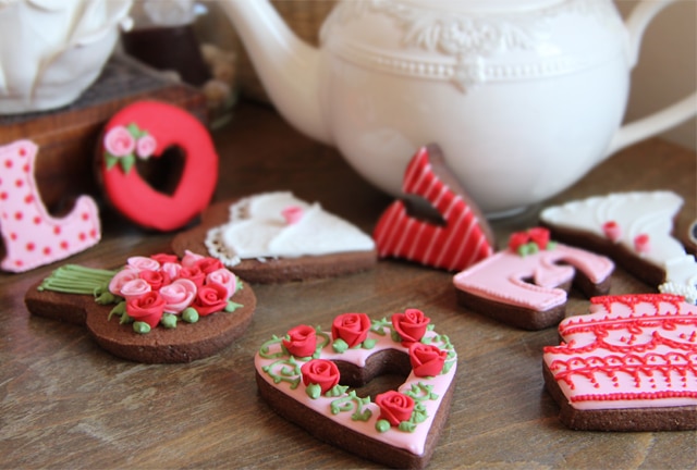 Galletas de boda en rojo y rosa